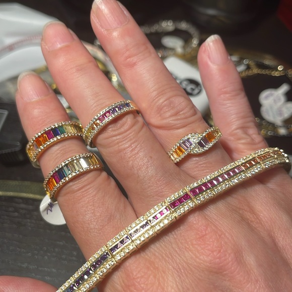 Multi color gems stones Sterling silver bracelet with yellow gold finish unisex - Picture 10 of 11